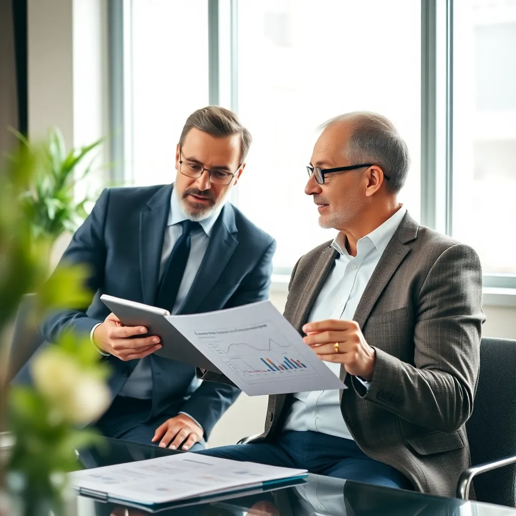 Persoon die financieel plan bespreekt met adviseur in professionele omgeving