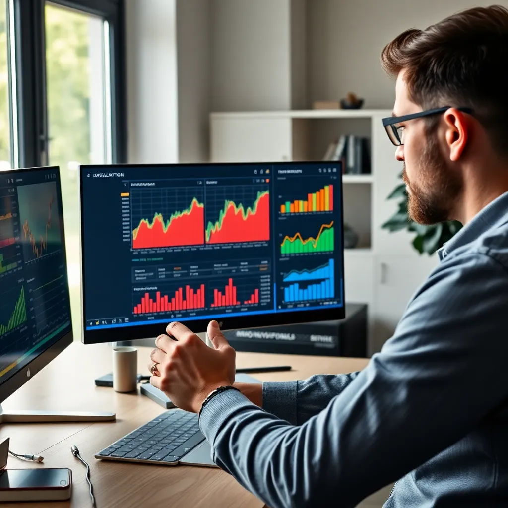 Persoon die investeringsopties onderzoekt op computer en tablet